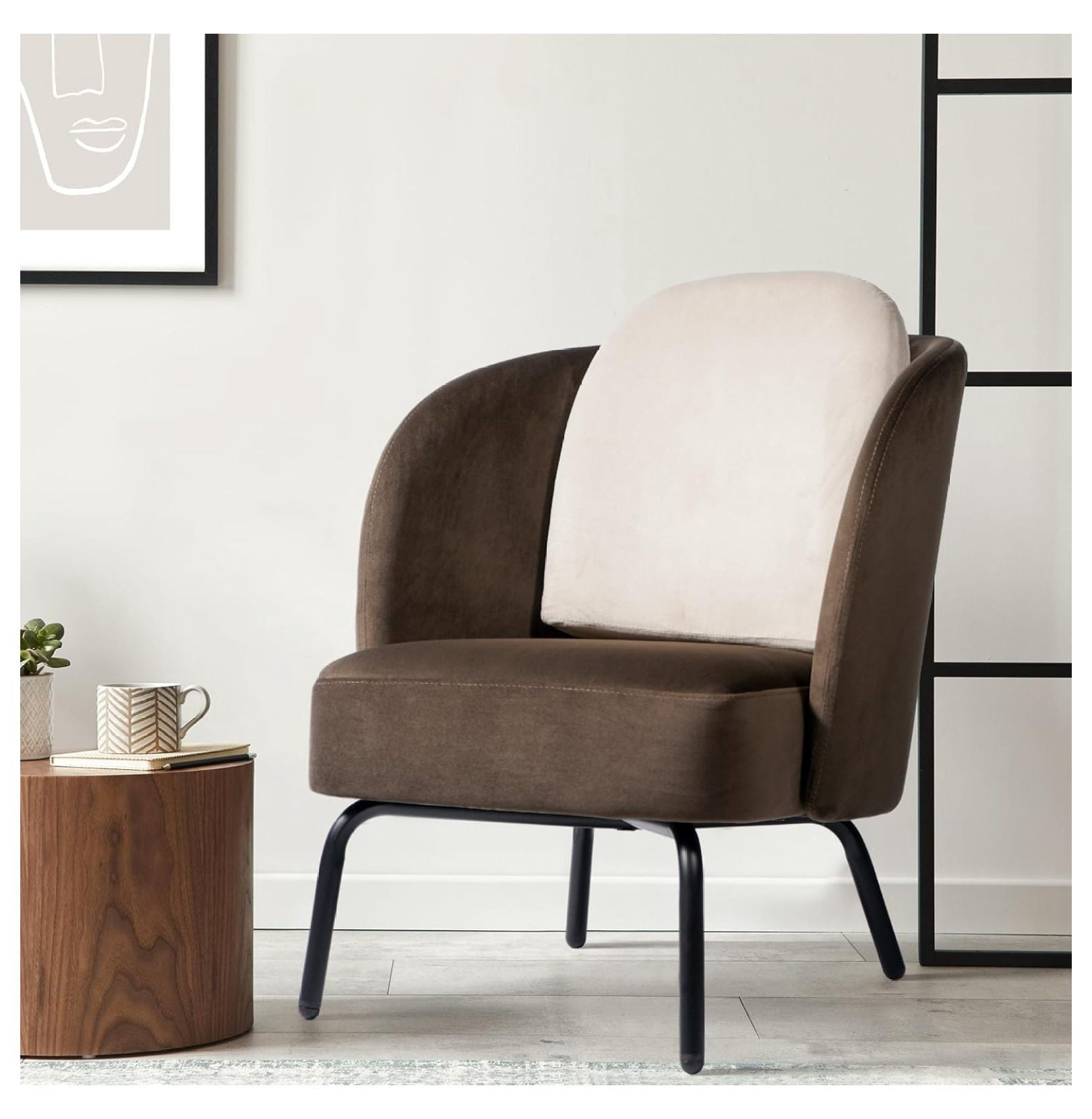 Yunwen -Century Modern Accent Chair, Velvet Small Living Room Chair