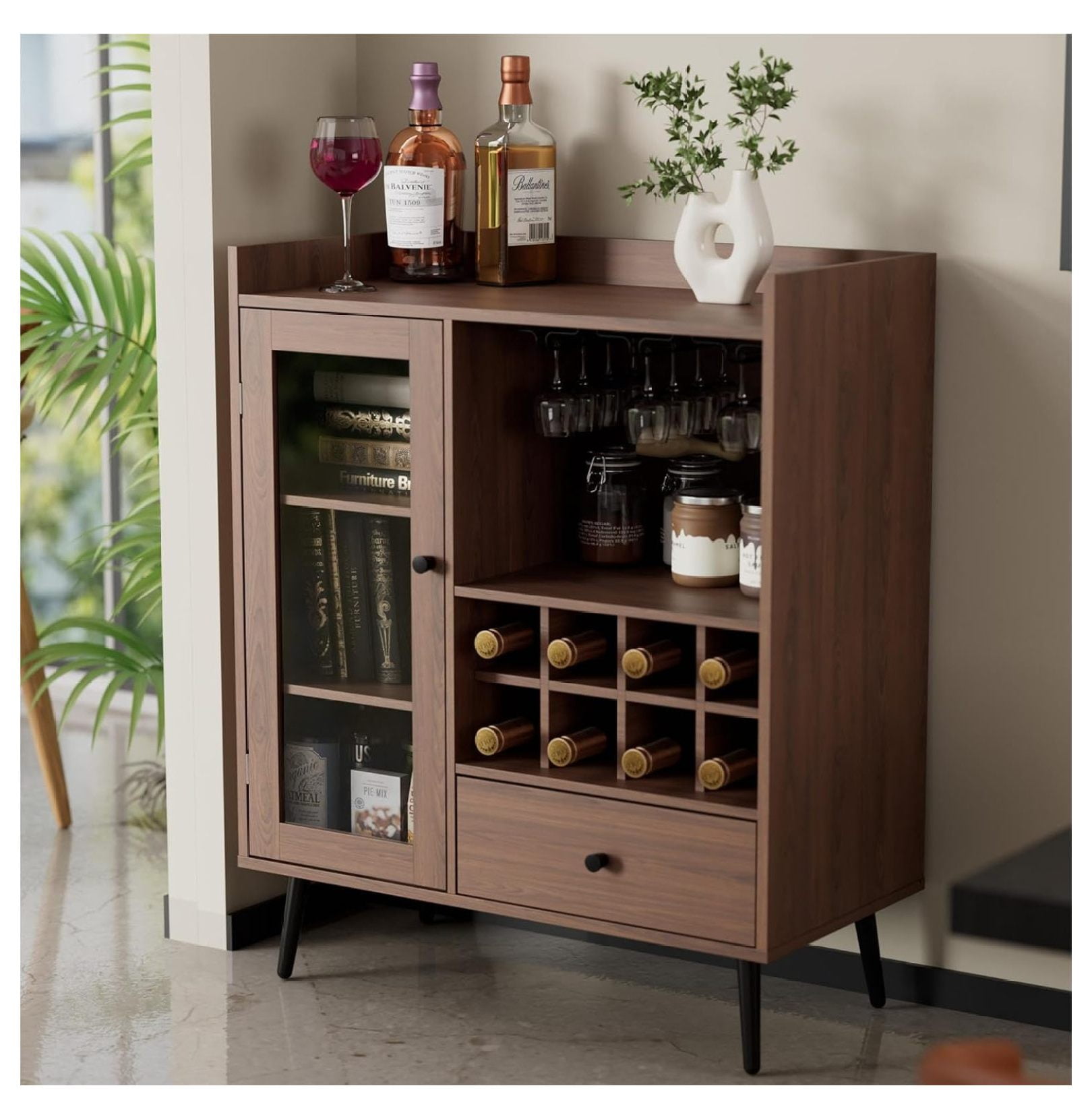 Bar Cabinet Slim Oak Wine Rack Hutch Cabinet For Dining Room