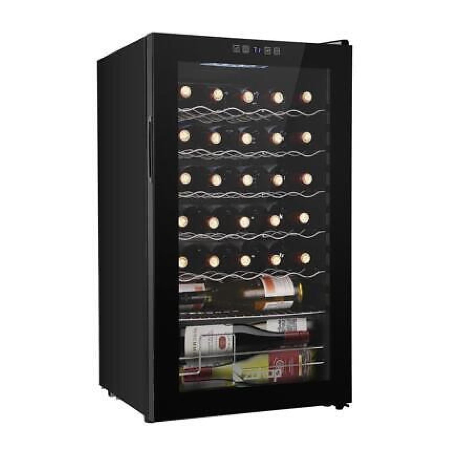 34 Bottle Black Thermoelectric Wine Cooler with Interior Lighting