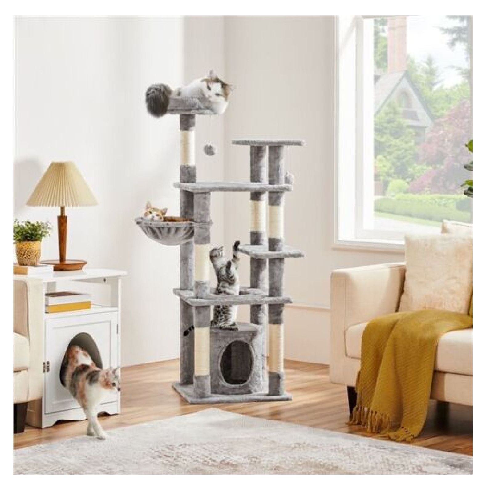 Yunwen DIY, Cat Tower Furniture w/ Scratching Post Basket Perch and