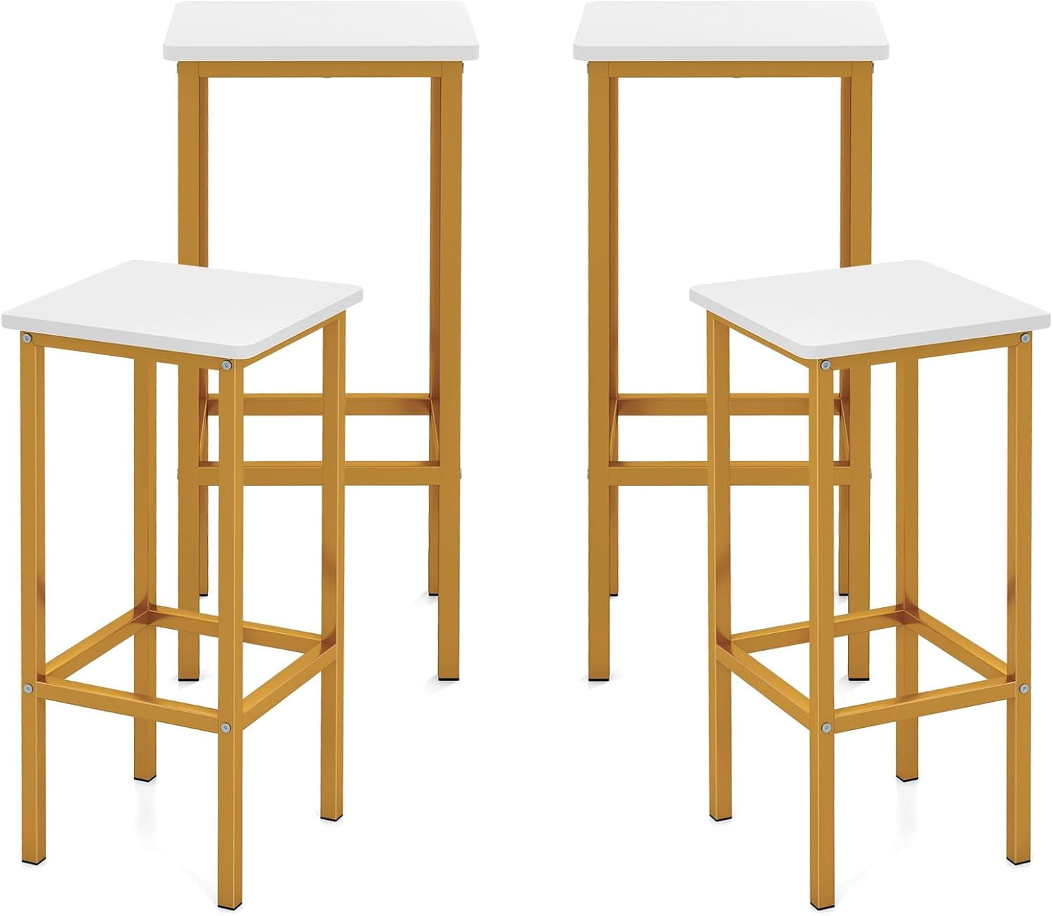 Yunwen Industrial Bar Stools Set of 4, Backless Square Breakfast Bar Chairs with Metal Frame and Footrest, Counter Height Stools for Kitchen Island Dining Room Living Room (White, 26 inch)