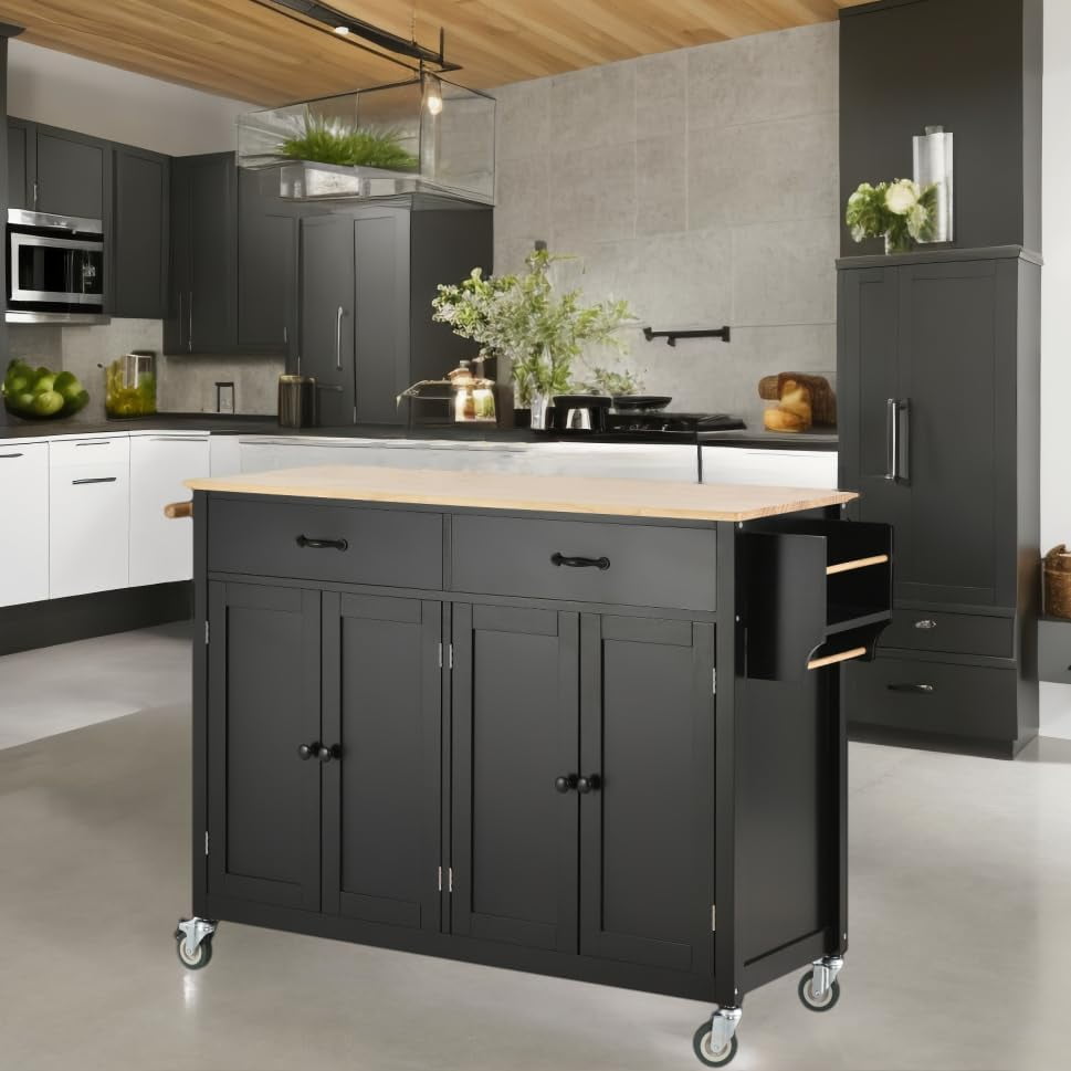 Yunwen Rolling Kitchen Island with Storage, Portable Kitchen Table Cart ...