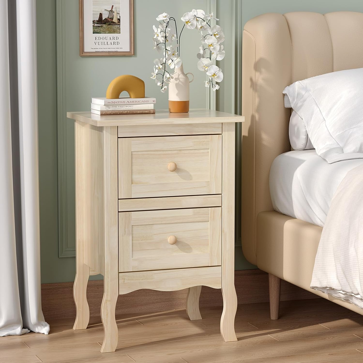 Yunwen Solid Wood Nightstand Unfinished for Color DIY, Small Night ...