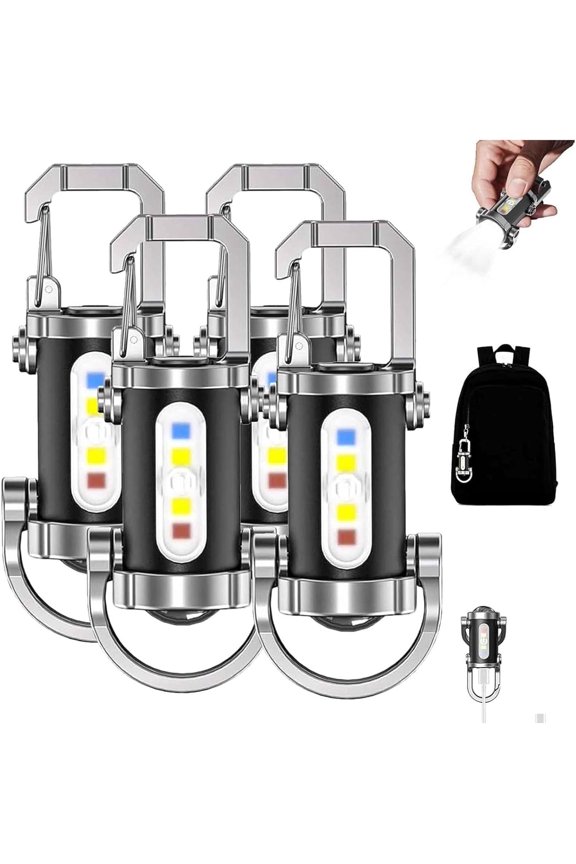 Yuonry Portable Rechargeable Bright Keychain Flashlight Phone Charger, Mini Keychain Flashlight, 7 Lighting Modes, 1200 Lumens EDC Waterproof Keychains Flashlight (4pc)