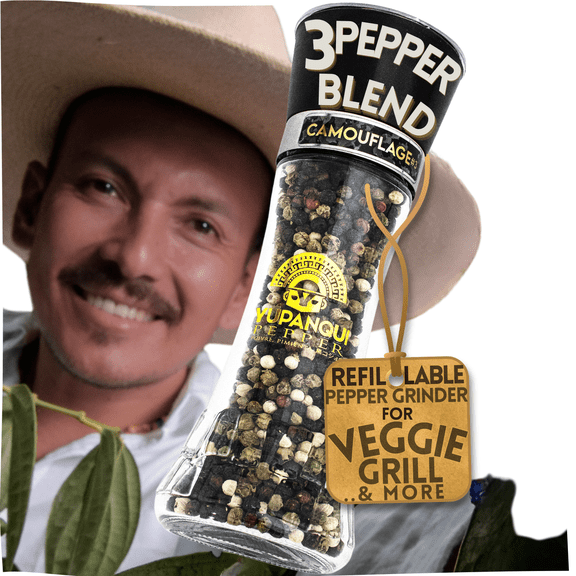 YUPANQUI Organic Peppercorn Medley Gourmet Pepper Grinder with Ceramic Core, Refillable, 3 oz