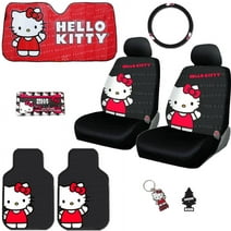 YupbizAuto New Hello Kitty Core Car Seat Covers, Steering Wheel Cover, Floor Mats and Accessories Set