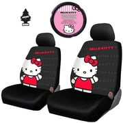 Yupbizauto 4 Pieces Hello Kitty Polyester Car Seat Covers Accessories with Steering Wheel Cover and Air Freshener