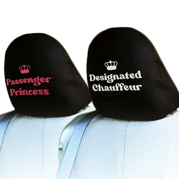 Yupbizauto Embroidery Designated Chauffeur and Passenger Princess Design Embroidery Car Seat Headrest Cover Proudly Design 1 Pair Made in USA
