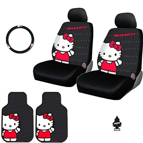 Yupbizauto New 6PC Plasticolor Hello Kitty Core Auto Fabric Car Truck SUV Accessories Interior Combo Kit Bundle Gift Set
