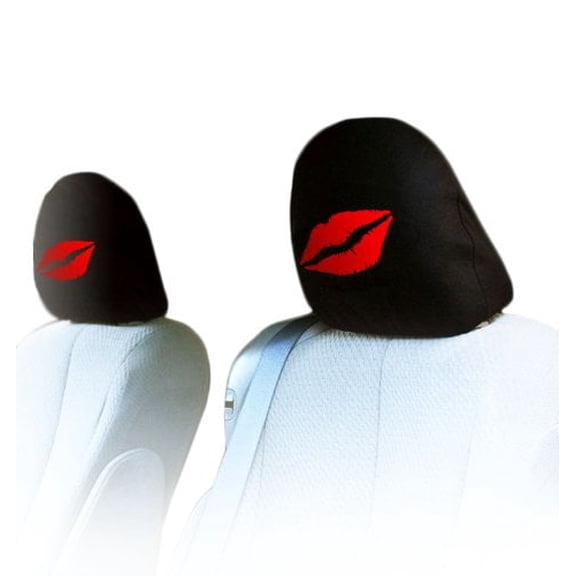 Yupbizauto Universal Embroidery Red Lip Car Headrest Covers - Pair of 2, Black