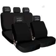 Yupbizauto New Black Flat Cloth Universal Fit Car Truck Seat Covers with Embroidery Logo Headrest Covers Support 60/40 Split Seats (Don't Worry Be Happy)