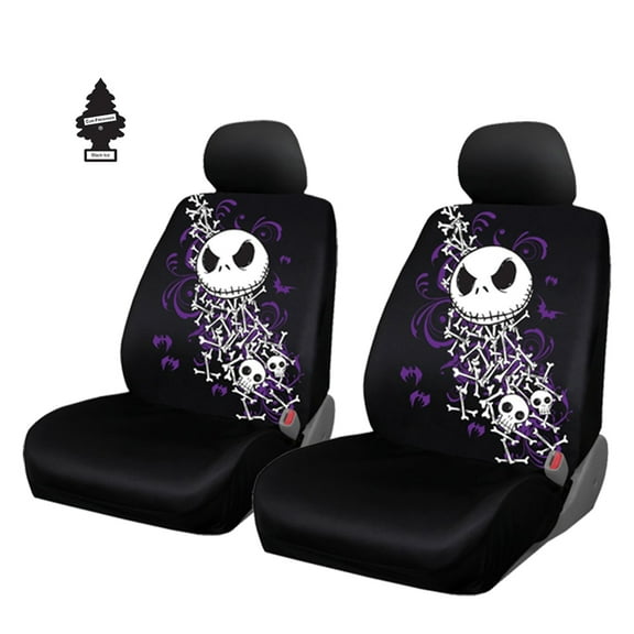 Yupbizauto New Nightmare Before Christmas Jack Skellington Bone Car Truck SUV Seat Covers Bundle Set with Air Freshener