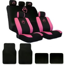 Yupbizauto New Universal Size Large Pink Heart Car Truck Seat Covers and Floor Mats Full Set for Women and Girls