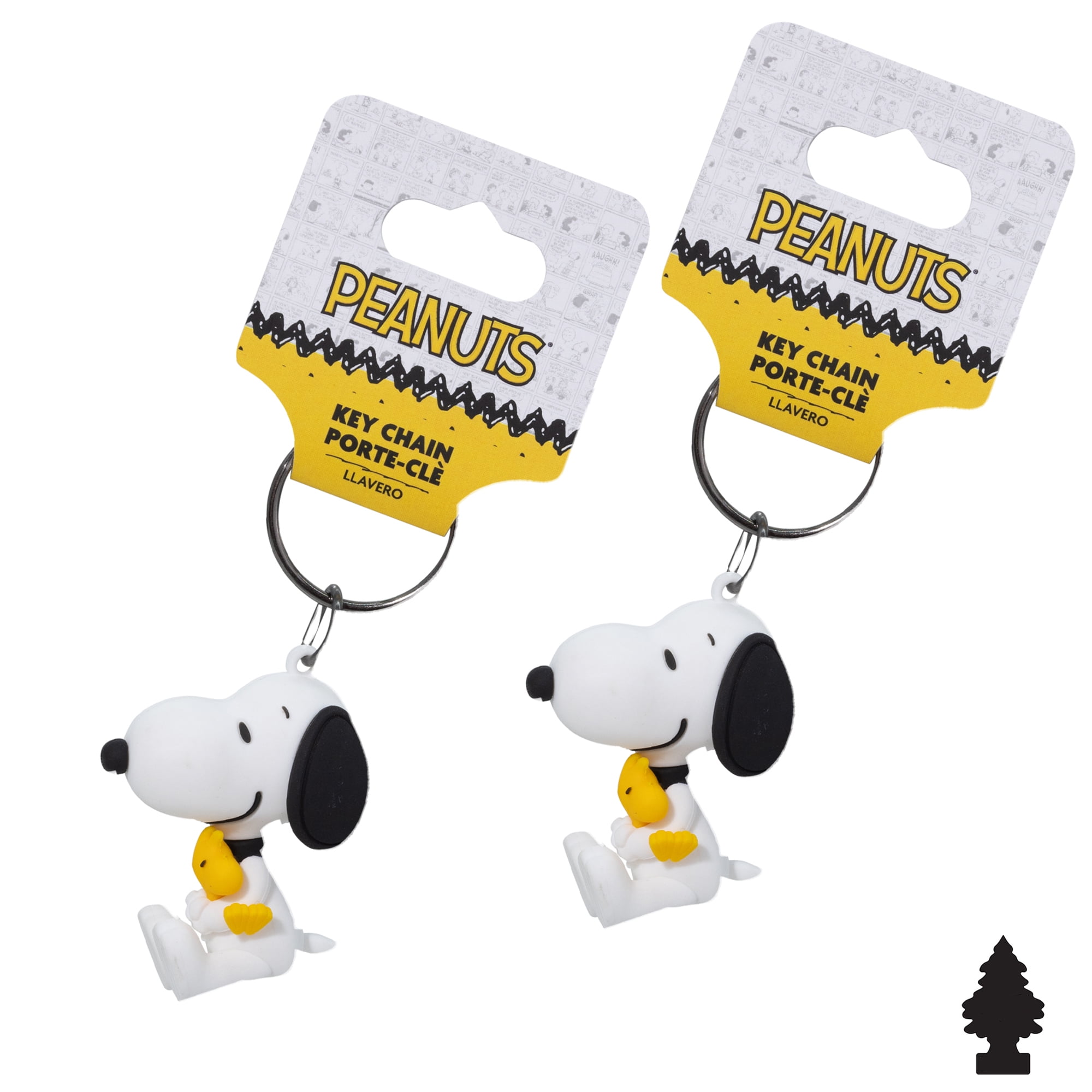 Yupbizauto Peanuts Snoopy & Woodstock 3D Keychain with Little Tree Air Freshener – Officially Licensed Car Key Ring Bundle Gift Set for Bags, Keys & Backpacks
