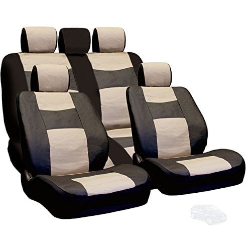 Yupbizauto - Premium Grade Leatherette Car Seat Covers Set - Universal Size - Airbag Compatible - Support 60 40 Split Type Seats and Center Console (Black/Tan)