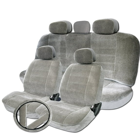 Yupbizauto Universal Fit Car Seat Covers - Grey Velour Premium Full Set for Trucks, SUVs, Airbag Safe, 60/40 Split Seat Design