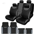 thumbnail image 1 of Yupbizauto Universal Szie 12 Pieces Flat Cloth Sleek Design Black and Gray Front and Rear Car Truck SUV Seat Covers Set with Vinyl Trim Floor Mats Full Set (Black/Gray), 1 of 5