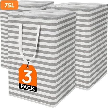 Yuphony 3Pack Laundry Basket Set Freestanding Waterproof Laundry Hamper 75L Collapsible Tall Clothes Hamper with Easy Carry Handles Gray