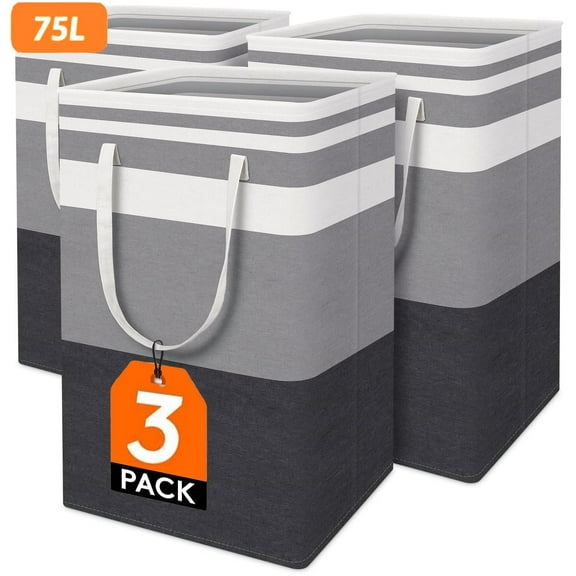 Yuphony 3Pack Laundry Basket Set Freestanding Waterproof Laundry Hamper 75L Collapsible Tall Clothes Hamper with Easy Carry Handles