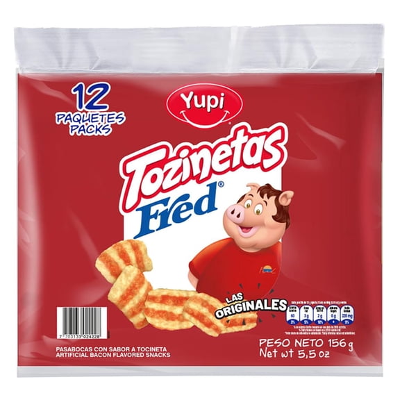 Yupi Tozinetas Fred - 12 Pack - Crispy Bacon-Flavored Chips