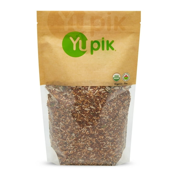Yupik Organic Super 6 Seeds Mix, 2.2 lb, GMO-Free, Kosher, Vegan, Rich in Fiber, Nutritious Raw Snack & Topping, With Brown & Golden Flax Seeds, Sunflower, Sesame, Chia & Pumpkin Seeds
