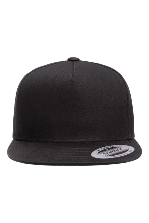 Y6007 Adult 5-Panel Cotton Twill Snapback Cap - Black