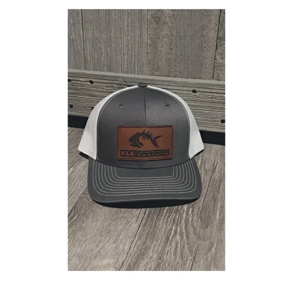 Yupoong, patch trucker hat, Richardson 112, Engraved leather patch hat, bulk, wholesale Leather Patch Trucker Hat