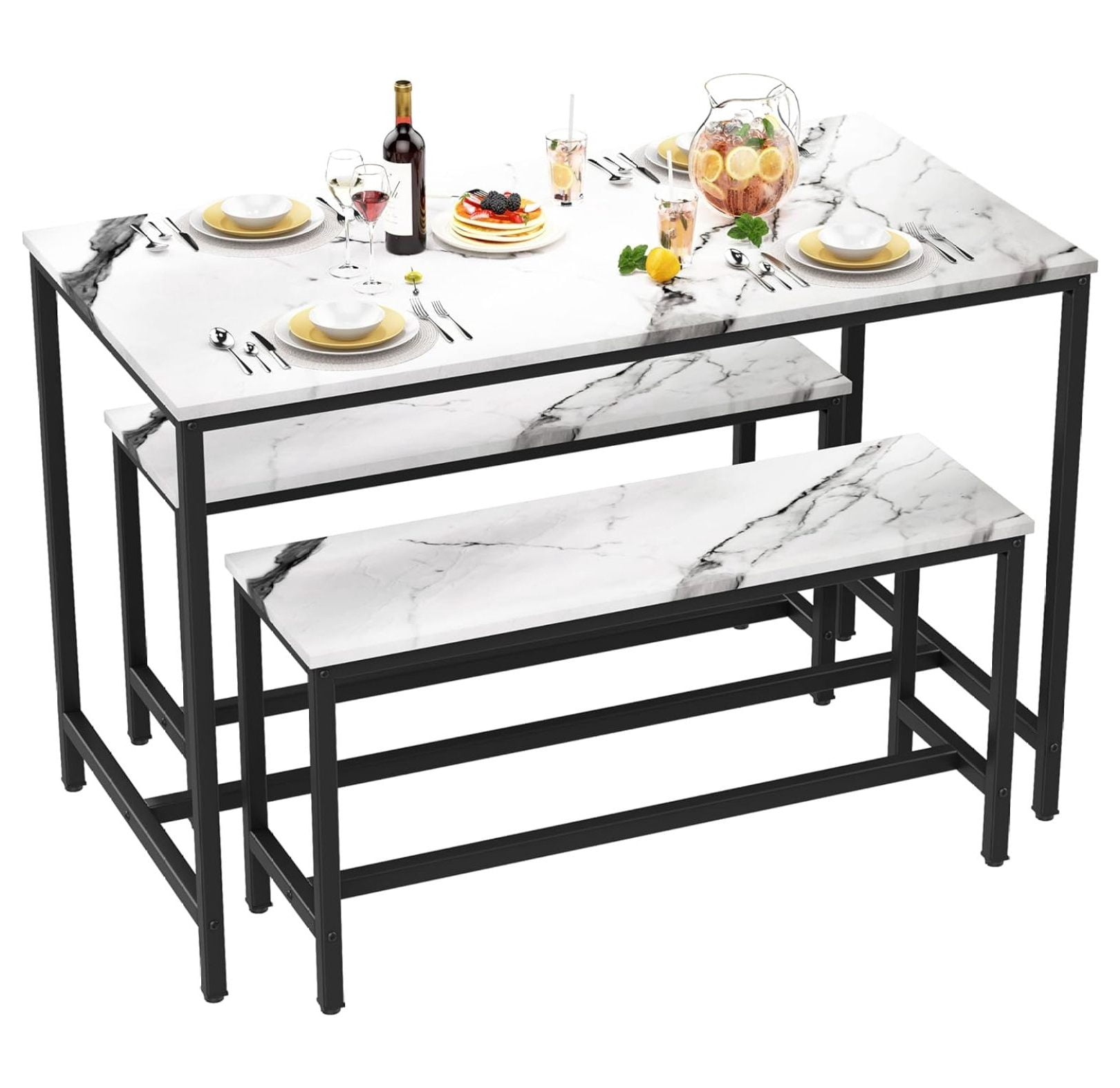 YuraZH 44" Kitchen Dining Table Set for 4, 3 Piece Kitchen Table with 2 Bench for Dining Room ...