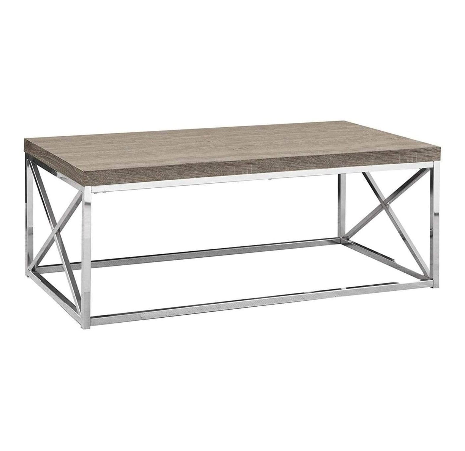 Dark Taupe Wood and Chrome Rectangular Coffee Table