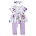 thumbnail image 1 of Yuremba Girl Clothes Summer Girl Outfits Floral Short Sleeve Tops Lilac Pants Sets Toddler Clothes for Girls 2T-3T, 1 of 5