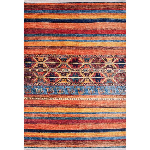 Yurga Blue Medallion Polyester Area Rugs for Living Room Washable Rugs Boho Moroccan Area Rug Soft Geometric Bohemian Carpet Distressed Indoor Rug for Bedroom Dining Room Office Nonslip Rug
