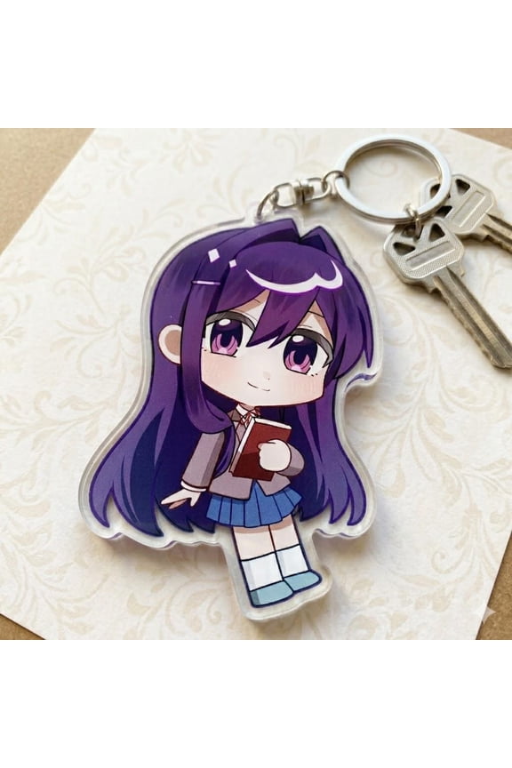 Yuri DDLC Chibi Acrylic Keychain, Doki Doki Literature Club Bag Charm, Anime Bookworm Keyring