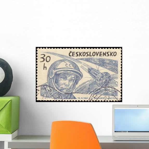 Yuri Gagarin Vintage Stamp Wall Mural by Wallmonkeys Peel and Stick Graphic (18 in W x 12 in H) WM29396