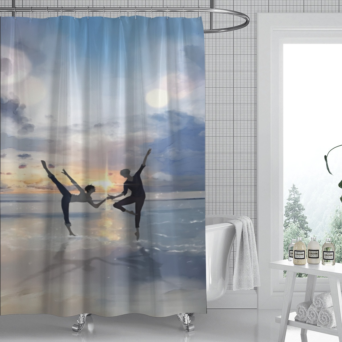 View of Yuri on ICE shower curtain presents a beloved design, is waterproof for ...