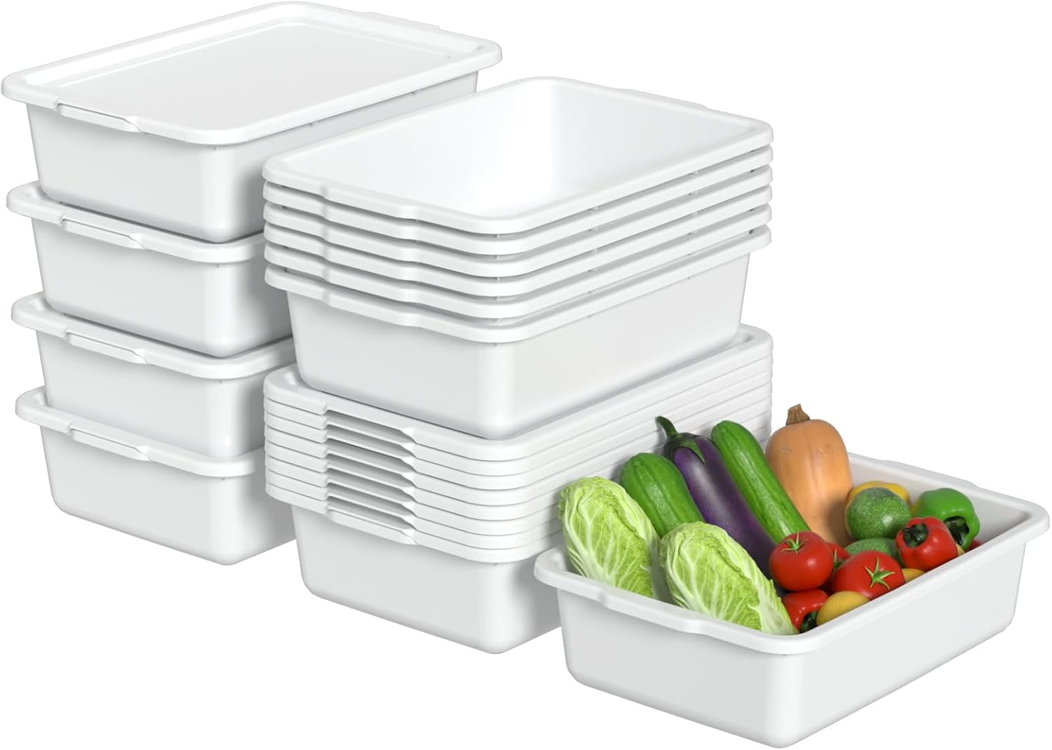 Yuright 12 Pack Commercial Bus Tubs with Lids, 13 L Plastic Bus Boxes ...