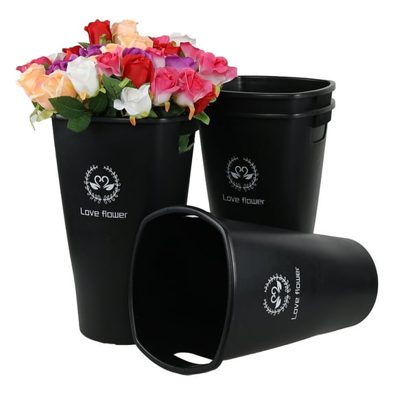 Yuright 16.02 Inch Plastic Wake-up Flower Bucket, 4 Pack Floral Display Buckets, Black
