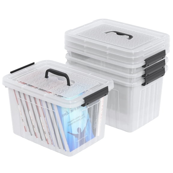 Yuright 20 Quart Clear Lidded Storage Bins, Plastic Organizing Box with Handle, 4 Pack