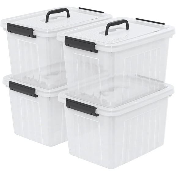 Yuright 20 Quart Clear Lidded Storage Bins, Plastic Organizing Box with Handle, 4 Pack