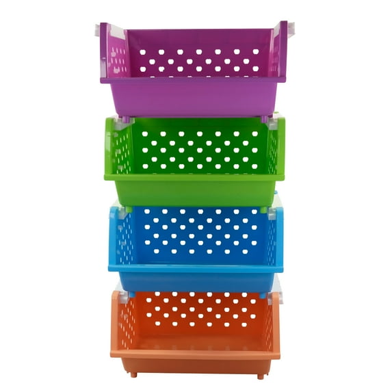 Yuright 4-Pack Stackable Storage Baskets, Plastic Stacking Organizer Bin