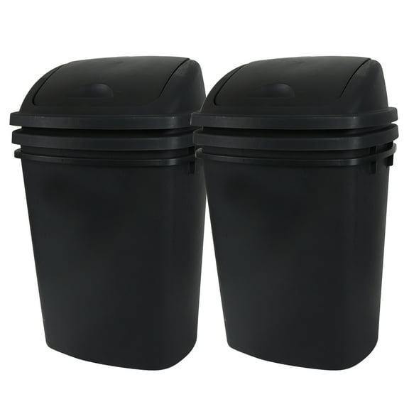 Yuright 40 L / 10 Gallon Swing Lid Trash Bins, 4 Pack Large Plastic Garbage Cans, Black