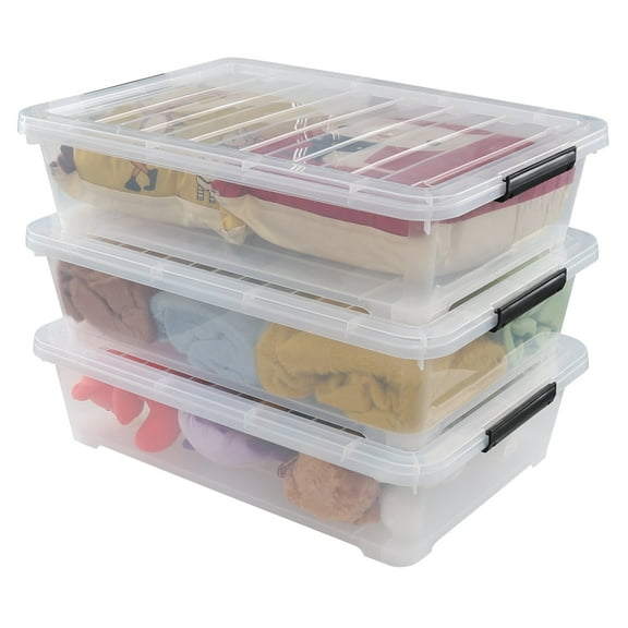Yuright 40 Quart Plastic Under Bed Storage Containers with Wheels, 3 Packs Clear Storage Bins