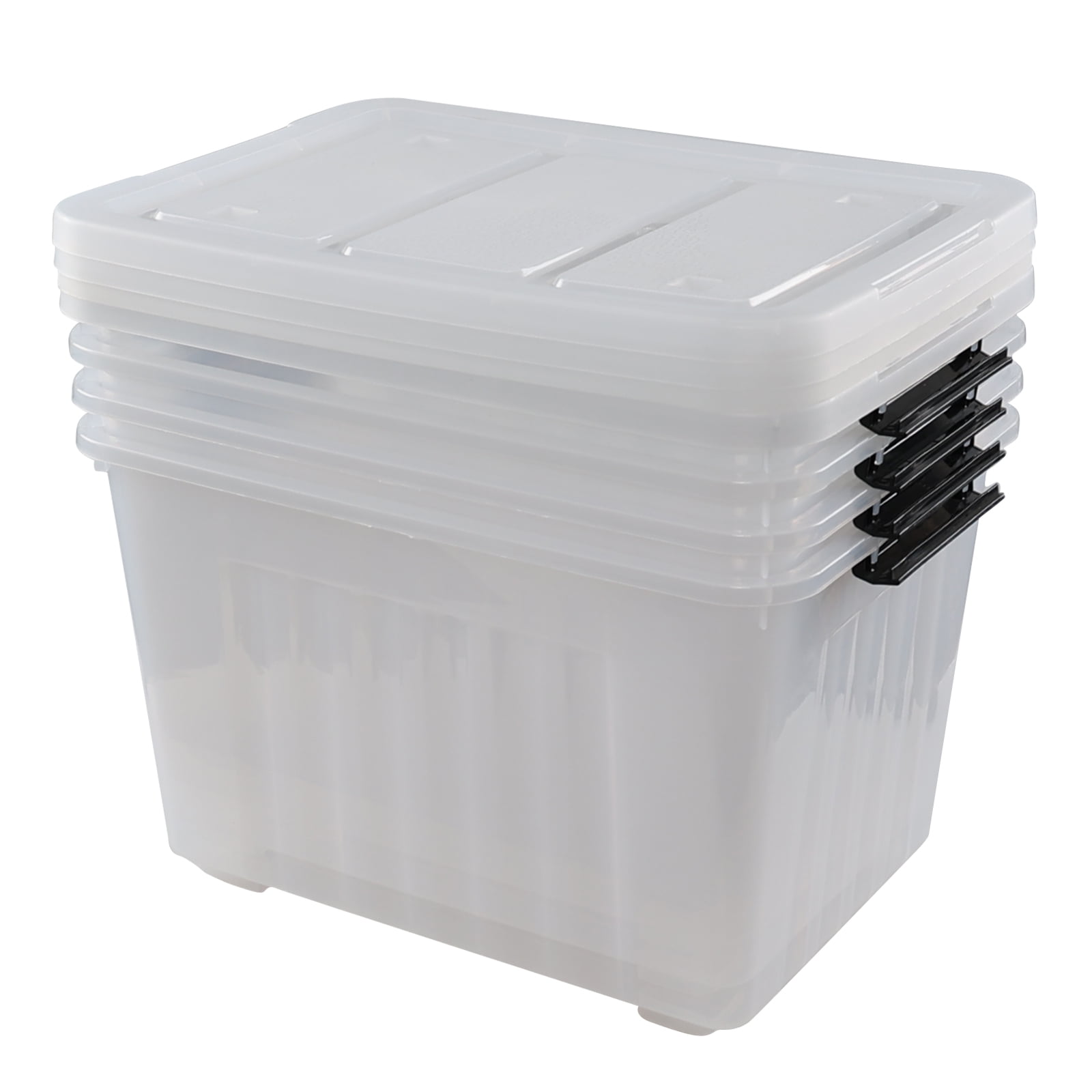 Yuright 50 Liter Plastic Storage Tote Bin with Wheels, 4 Pack Large