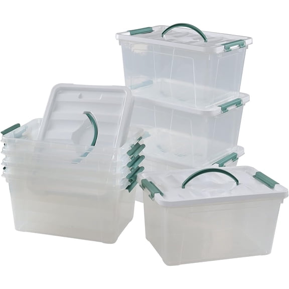 Yuright 8 Pack 14 Quart Plastic Organization Boxes, Clear Lidded Storage Bin with Handle