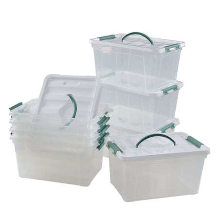 Yuright 8 Pack Plastic Organization Boxes, 14 Quart Clear Lidded Storage Bin