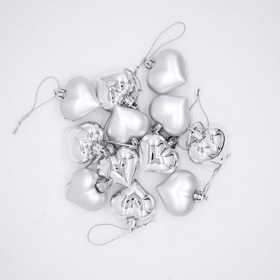 Yurqghjb Heart Ornaments, 12Pcs Valentine's Day Tree Decoration, 1.97 Inch Mini Shatterproof Plastic Baubles, Romantic Hanging Pendants, DIY Party Decor (Silver)