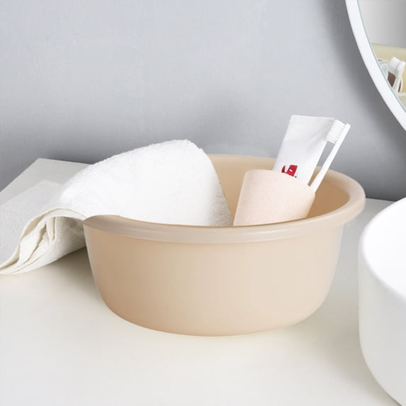 Yurqghjb Plastic Wash Basin, 9 Inch Square Laundry Tub for Dormitory, Beige Thickened Food Grade Dish Pan for Kitchen Sink Bathroom Foot Soaking, Spring Cleaning Organization