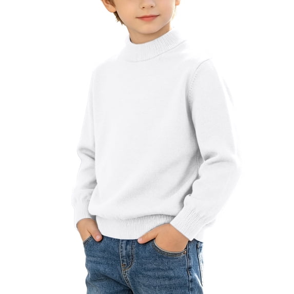 Yusim Boys Knit Turtleneck Sweaters- Casual Warm Pullover Long Sleeve Kids Fall Winter Clothes White Size 10