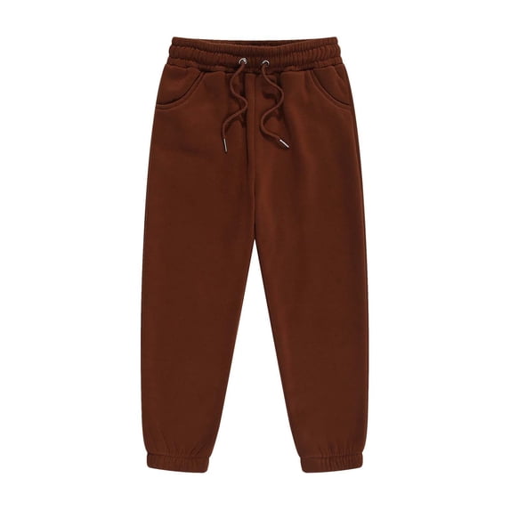 Yusim Boys Sweatpants with Pockets- Stretch Elastic Waist Drawstring Fall Winter Casual Kids Jogger Pants Coffee Size 10