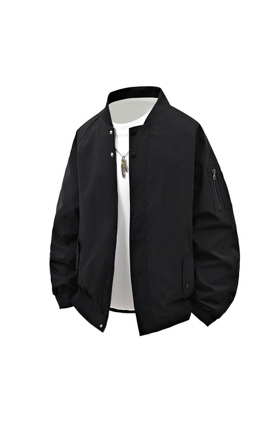 Men Thin Outdoor Jackets Solid Loose Stand Neck Zipper Coat Casual Simple Outerwear