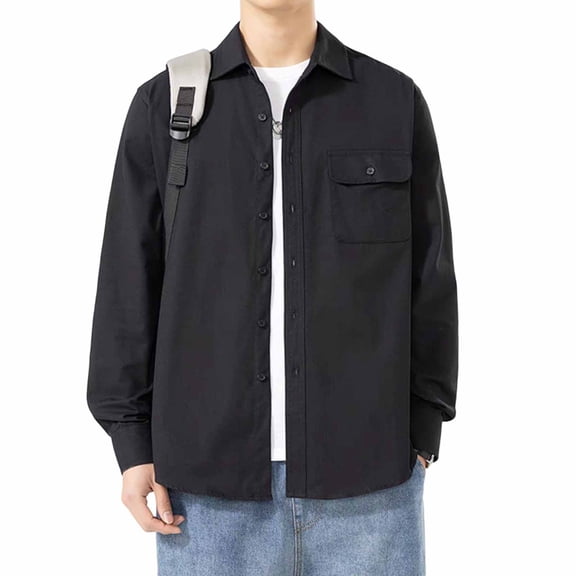 Yusimy Men's 100% Cotton Long Sleeve Shirt Solid Color Button-Down Collar Pocket Business Casual Shirt